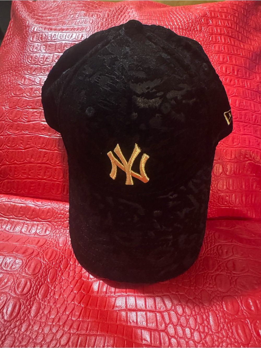 New Era Black Velvet Cap with Gold NY Logo